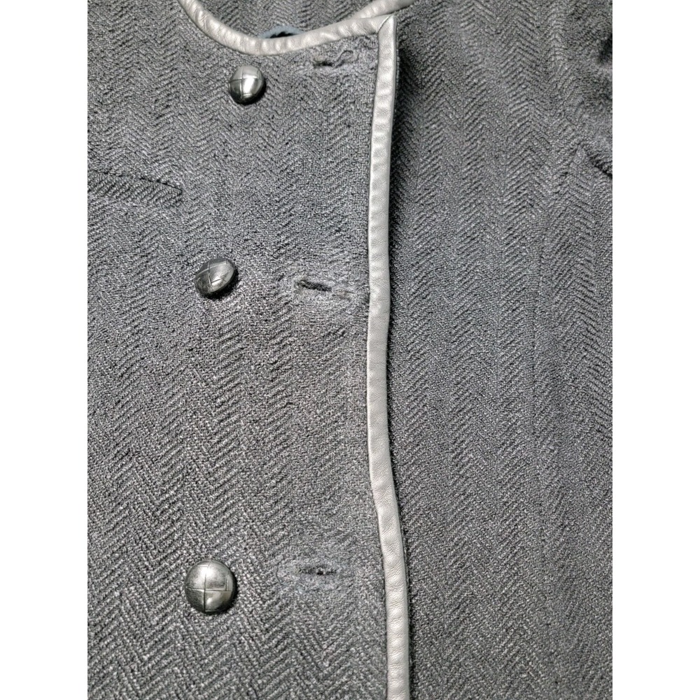 Isabel Marant Women's Wool Blend Herringbone Coat Black Leather Trim - Picture 7 of 9